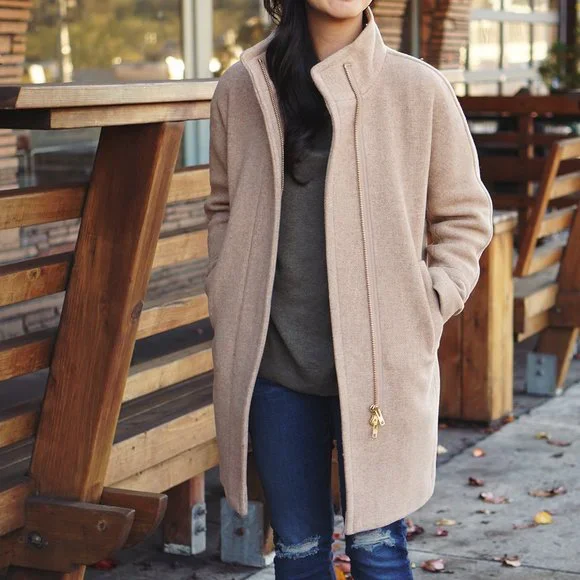 J.Crew Stadium Cloth Wool Cocoon Overcoat Peacoat Trench Jacket Coat Camel Tan - Picture 9 of 10